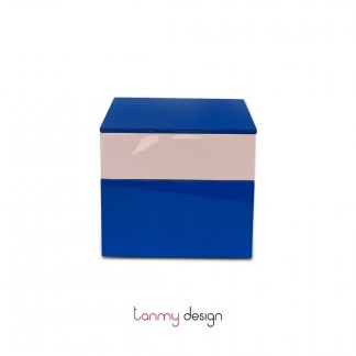 Square 2-tier Blue Klein/light pink lacquer box H11,3*13*13cm